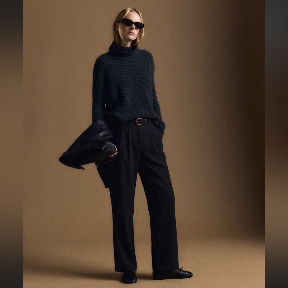 NWT/NIB Quince Black Stretch Crepe Pleated Wide Leg Pants
